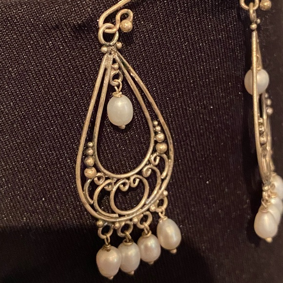 Sterling Silver Fresh Water Pearl Chandelier Earrings - Picture 5 of 7